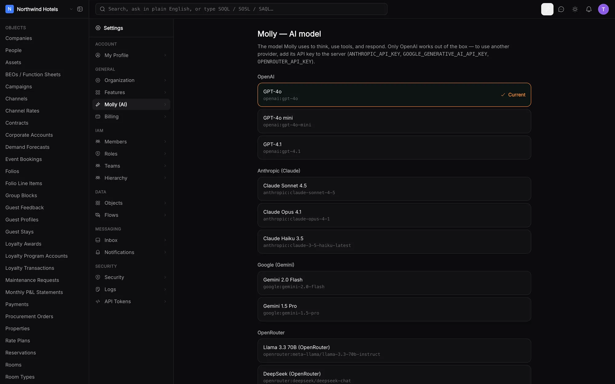 Per-org AI model picker