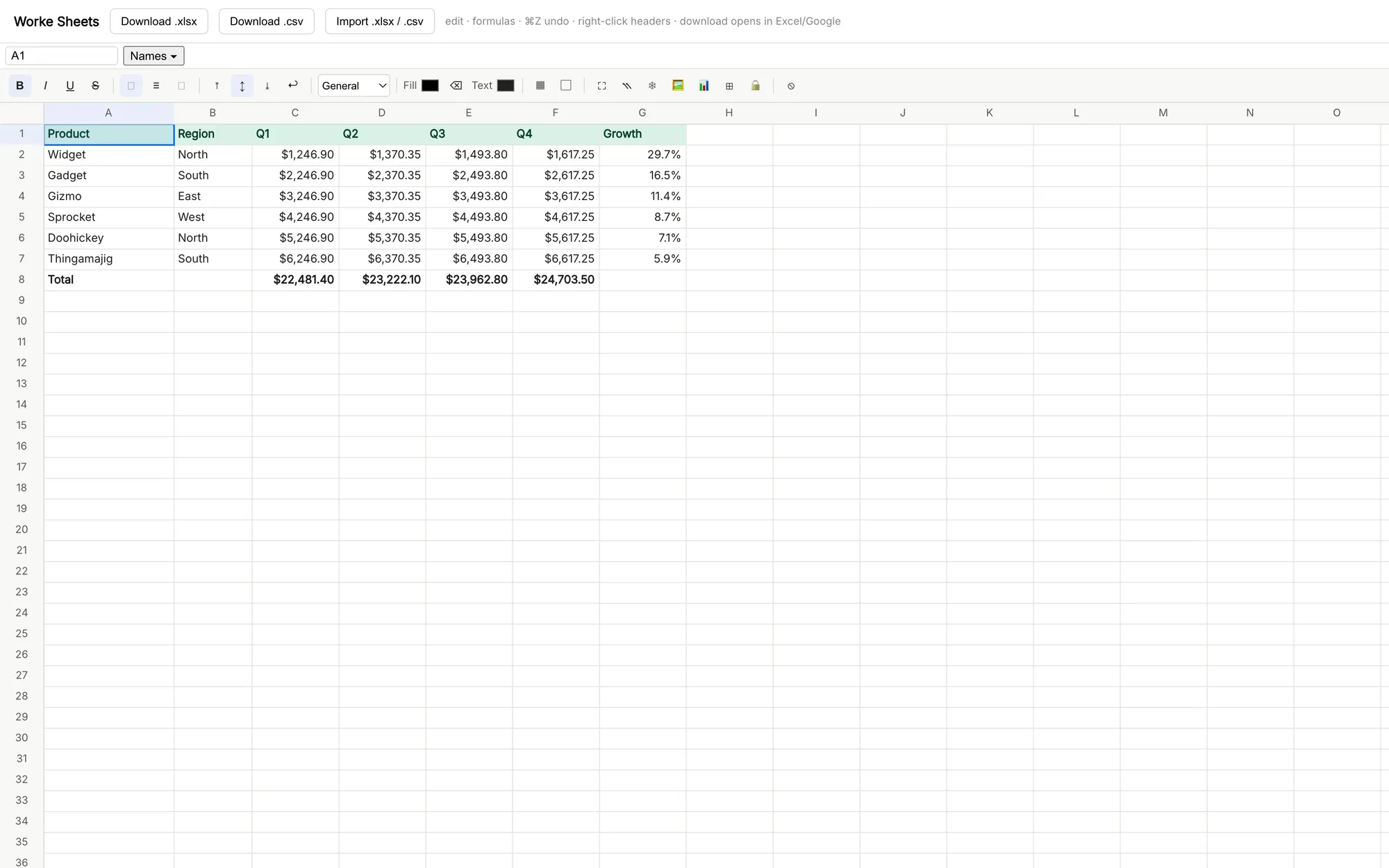 klerc Sheets spreadsheet editor
