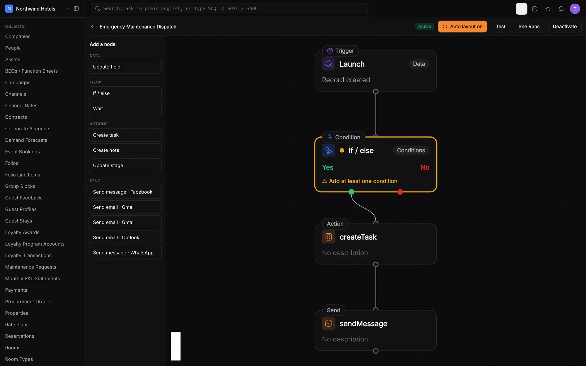 klerc workflow editor with trigger, condition and action nodes